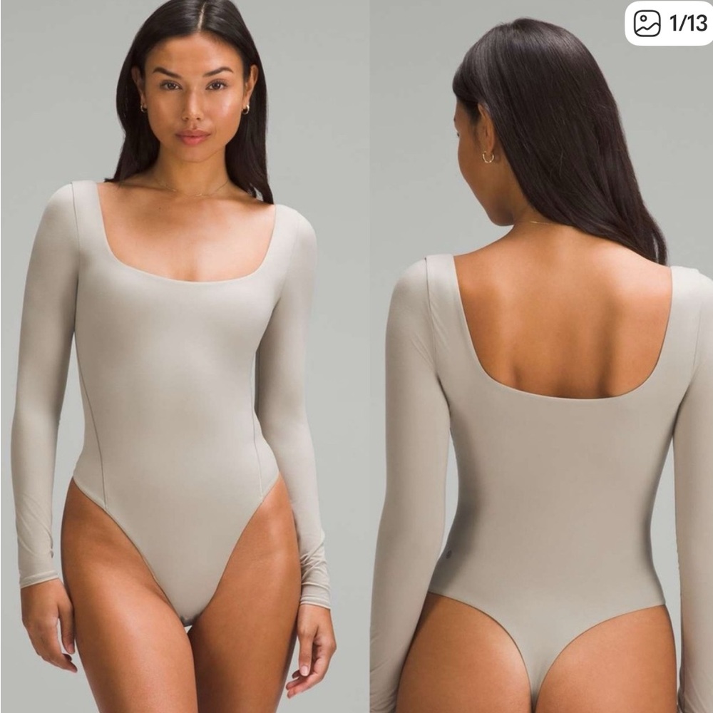 Lululemon Wundermost Ultra-Soft Square-Neck Long-Sleeve Bodysuit Sz S Riverstone